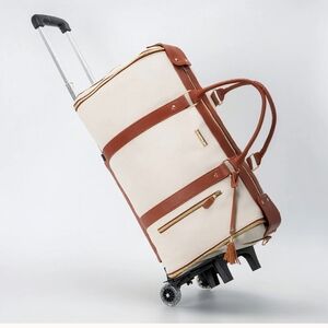 Elegant Tan and Cream Travel Duffel with Wheels